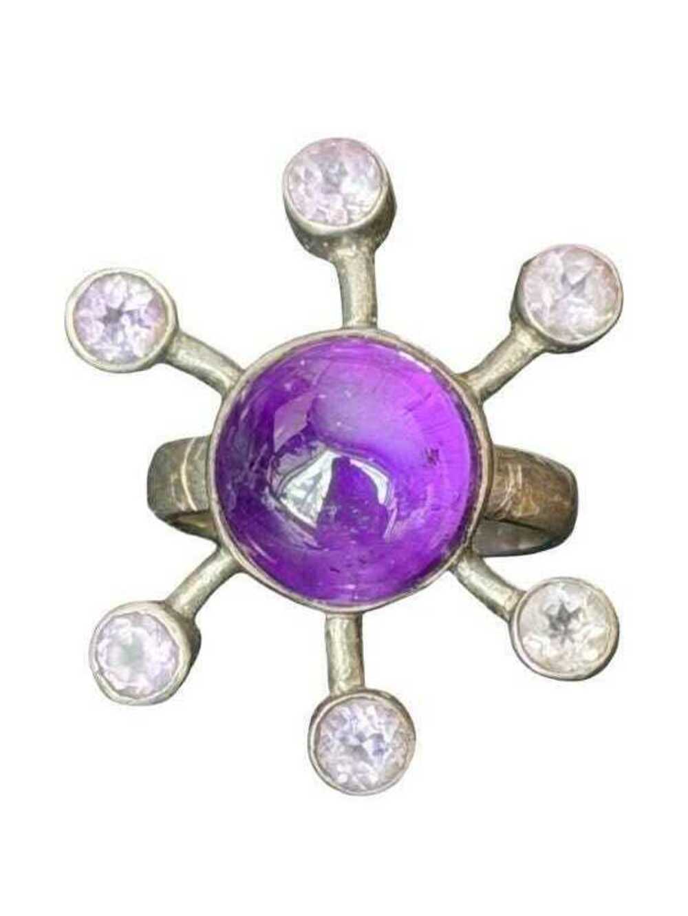 Vintage Atomic "Sputnik” "Satellite " Sterling Silver Ring – Amethyst –